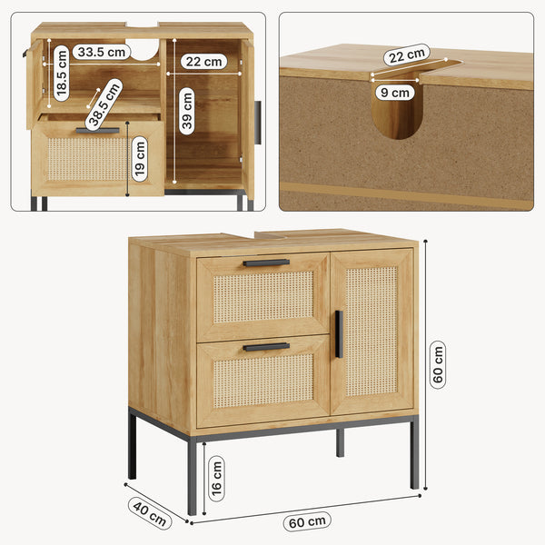 Wastafelonderkast Marhasa 60x60x40 cm Eikenlook/Zwart [en.casa]