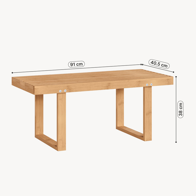 Croquis coté Banc à chaussures Aarela bambou 91 x 41 x 38 cm naturel [en.casa]