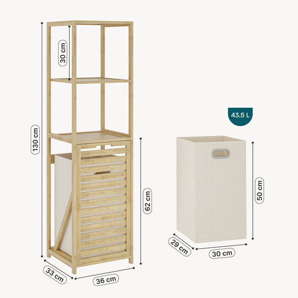 Badrek met wasmand Anun 130x36x33 cm bamboe houtkleurig [en.casa]