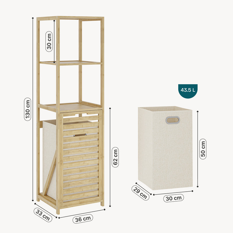 Maatschets Badrek met wasmand Anun 130x36x33 cm bamboe houtkleurig [en.casa]