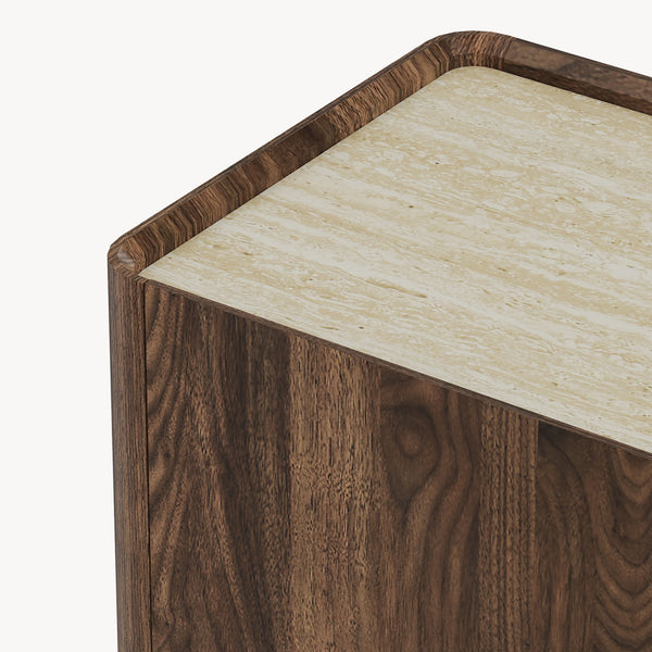 Meuble TV Trorlon 160x40x55 cm aspect noyer/travertin [en.casa]