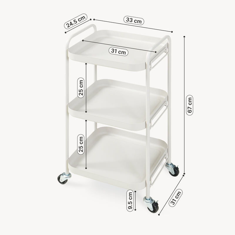 Croquis coté Chariot de service Kelevn 67 x 33 x 31 cm acier gris [en.casa]