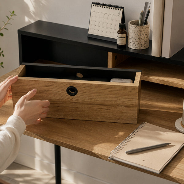 Bureau Var 93x90x50 cm Zwart/Eikenlook [en.casa]