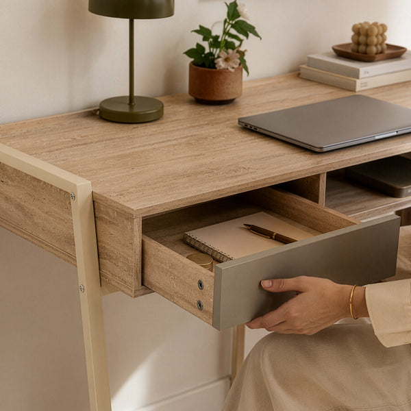 Bureau Boderas 107x55x78 cm Beige/Travertin [en.casa]