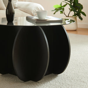 Table basse Karhuvandi avec plateau en verre Ø70x40 cm Noir/Gris [en.casa]