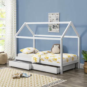 Kinderbed grenen met 2 lades huisbed 206x98x150 cm wit