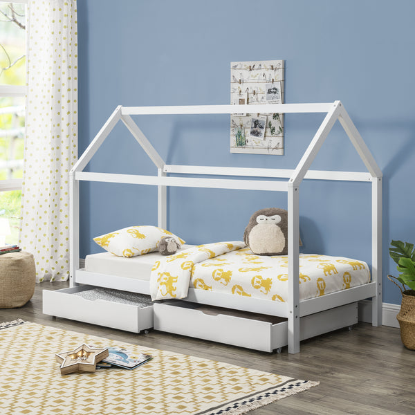 Kinderbed grenen met 2 lades huisbed 206x98x150 cm wit