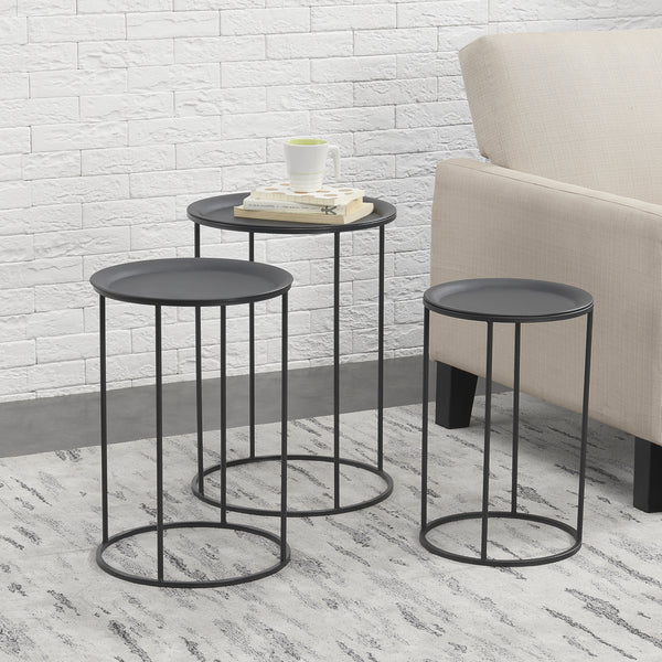 Set de 3 Tables Gigognes Morristown Métal Noir Tailles Différentes [en.casa]