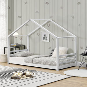 Kinderbed met bedbodem grenen huisbed 90x200 cm wit