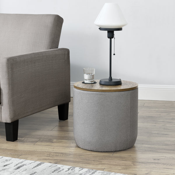 [en.casa] Table Basse Ronde avec Rangement Panneaux de Particules Textile Couleur Bois Gris 41 x 43 cm 