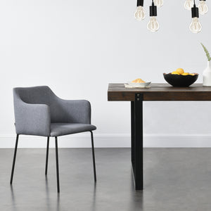 [en.casa] Fauteuil de Salon Rembourrée en Textile Chaise de Salle à Manger Pieds en Métal 76 x 52 x 53 cm Gris et Noir
