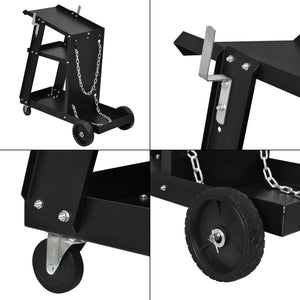 Chariot de Soudage avec 3 Plateaux et Rangement de Bouteille de Gaz Acier Noir [pro.tec]