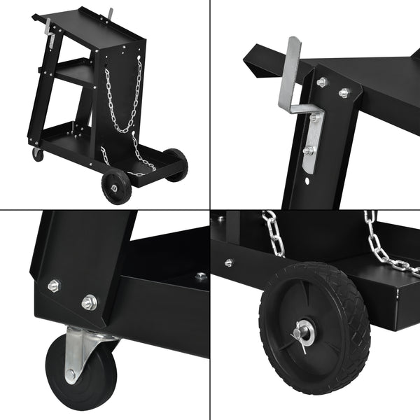 Chariot de Soudage avec 3 Plateaux et Rangement de Bouteille de Gaz Acier Noir [pro.tec]