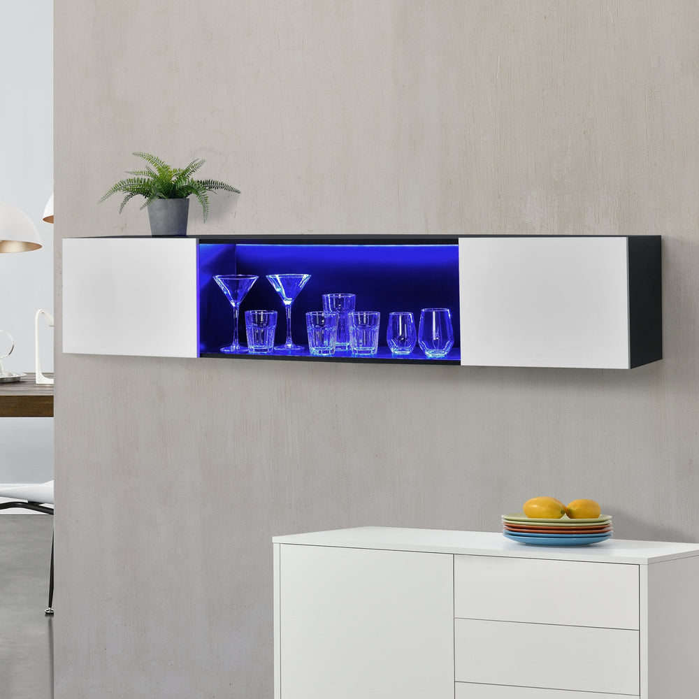 Hängeboard Thabong 150x30x30 cm met LED-verlichting Zwart/Wit en.casa - premiumXL