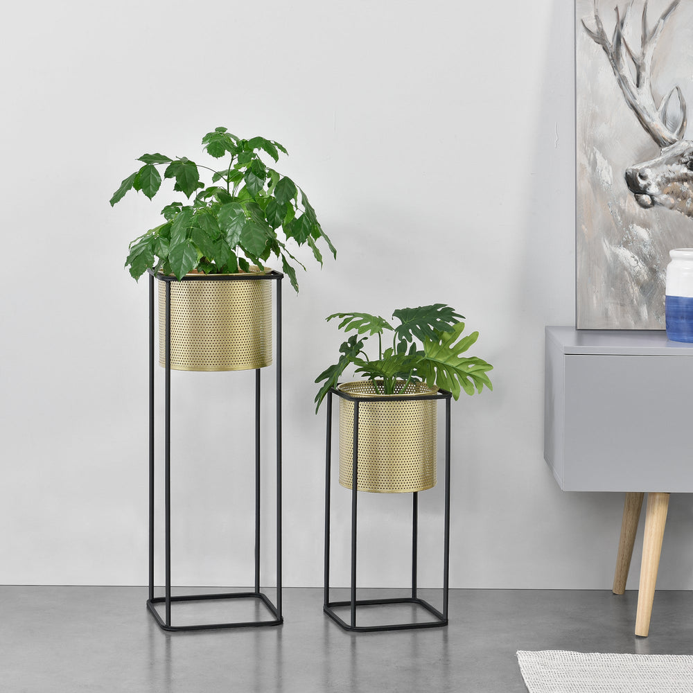 Blumentopf Ständer Mettet 2 - tlg. Zwart - Goudkleurig en.casa - premiumXL