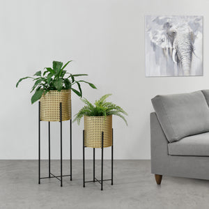 Set de 2 Supports de Plante Mol Noir Doré [en.casa]