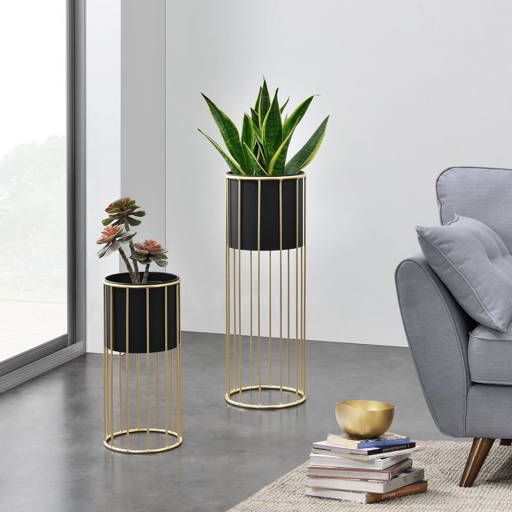 Blumentopfständer Mortsel 2er - Set Metaal Zwart - Goudkleurig [en.casa] - premiumXL