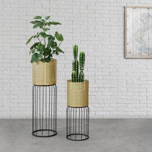 Ensemble de 2 Supports de Plantes Maaseik Noir Doré [en.casa]