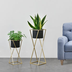 Lot de 2 Supports de Plantes Mons Doré Noir [en.casa]