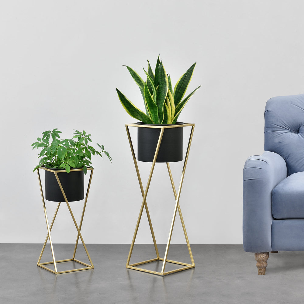 Blumentopf Ständer Mons 2 - tlg. Zwart - Goudkleurig en.casa - premiumXL