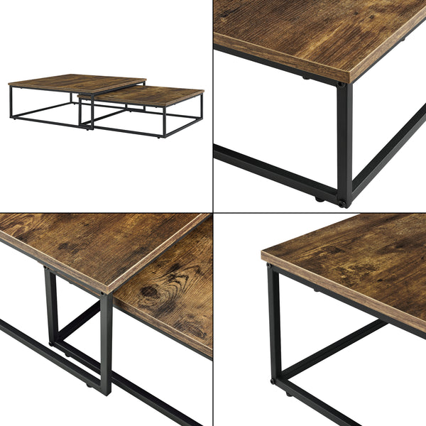 Lot de 2 tables basses gigognes Haninge carrées Effet bois foncé [en.casa]