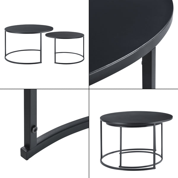 Lot de 2 Tables Basses Korenica Rondes Gigognes Noir [en.casa]