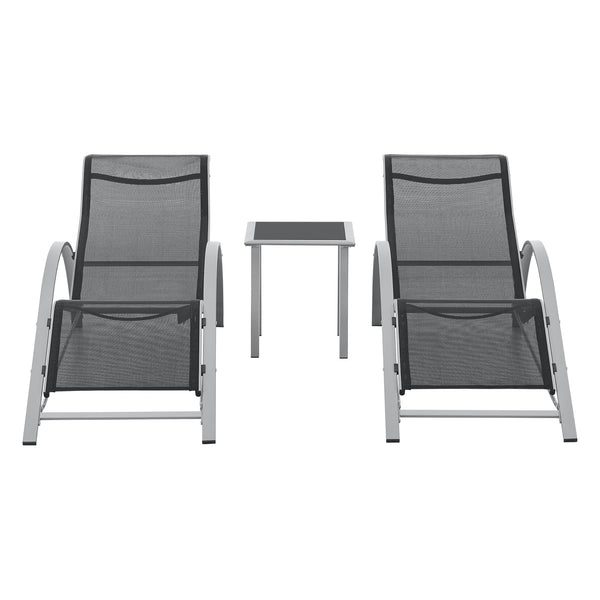 Tuinset Binetto 3-delig loungeset 2 ligbedden met tafel grijs en zwart [en.casa]