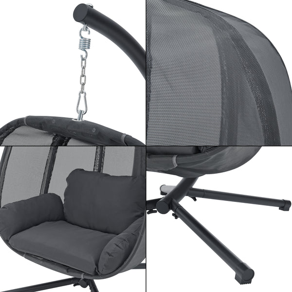 [en.casa] Hangstoel Abegondo met standaard en kussens donkergrijs