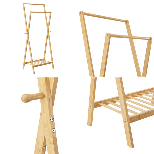 [en.casa] Bamboe kledingrek Keitele met kapstok 60x42x150 cm