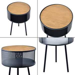 Table d'appoint Bjørnsund avec espace de stockage intérieur noir effet bois [en.casa]