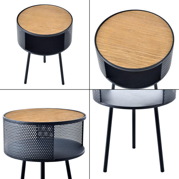 Table d'appoint Bjørnsund avec espace de stockage intérieur noir effet bois [en.casa]