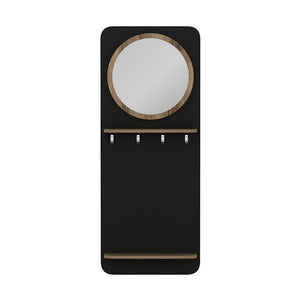 Portemanteau Helsinge avec miroir et espace de stockage 150 x 60 x 15 cm noir mat / effet bois [en.casa]