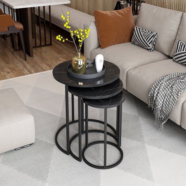 Set de 3 tables d'appoint Frederiksværk gigognes rondes marbre noir [en.casa]