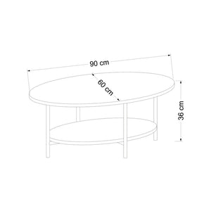 Table basse ovale Fredericia avec espace de rangement effet chêne / blanc [en.casa]