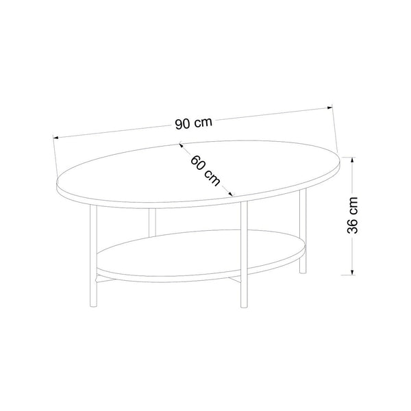 Table basse ovale Fredericia avec espace de rangement effet chêne / blanc [en.casa]