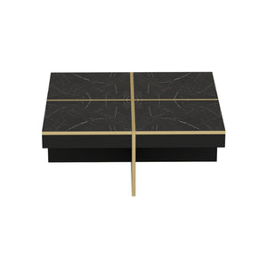 Table basse carrée Fjerritslev 35 x 90 x 90 cm marbre noir / laiton [en.casa]