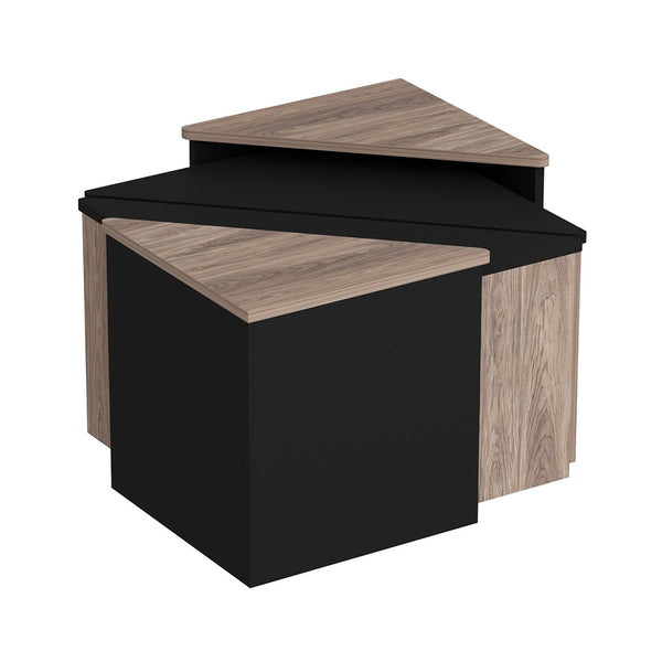 Set de 4 tables basses Frederikshavn carrées gigognes effet chêne / anthracite [en.casa]