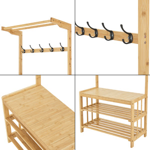 [en.casa] Schoenenrek Tornio met kapstok bamboe 168x70x35 cm