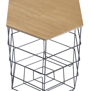 Lot de 2 paniers en métal Hørsholm avec plateau amovible hexagonal noir / effet bois [en.casa]