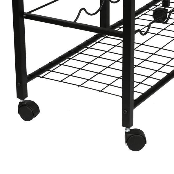 Chariot de bar Rønnede avec casier à vin noir effet bois [en.casa]