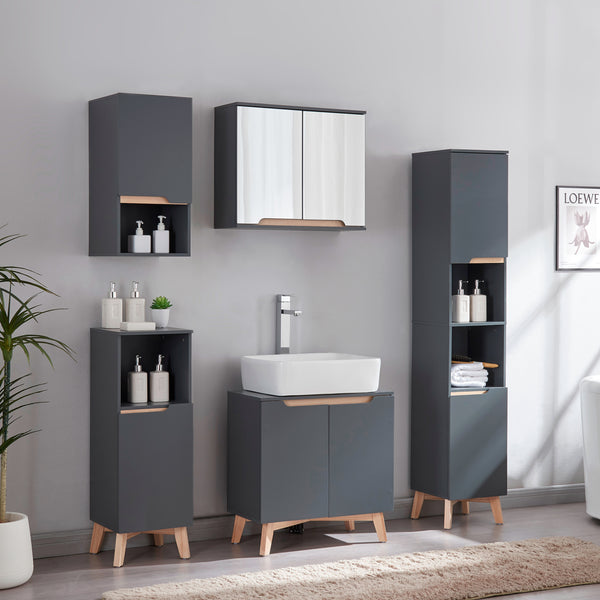 Armoire murale de salle de bain Bergkamen 60 x 30 x 30 cm gris effet bois [en.casa]