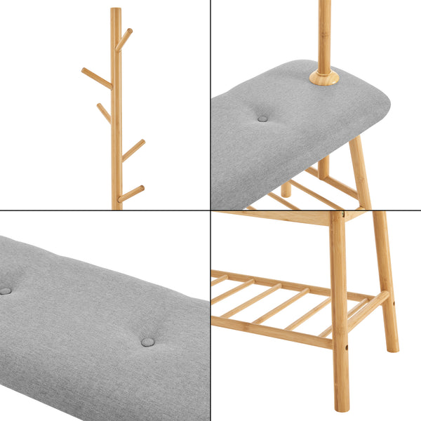[en.casa] Schoenenrek Bygland met kapstok 165x90x34 cm houtkleurig en grijs