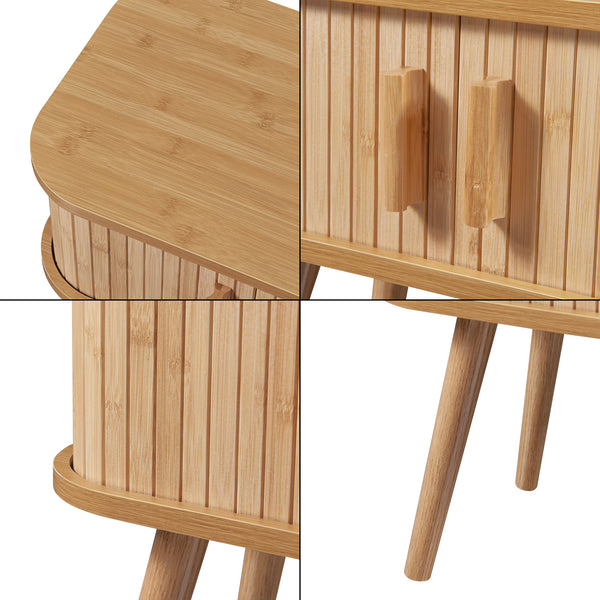 Table d'appoint Nordkapp avec portes coulissantes MDF bambou bois 48 x 30 x 45 cm naturel [en.casa]