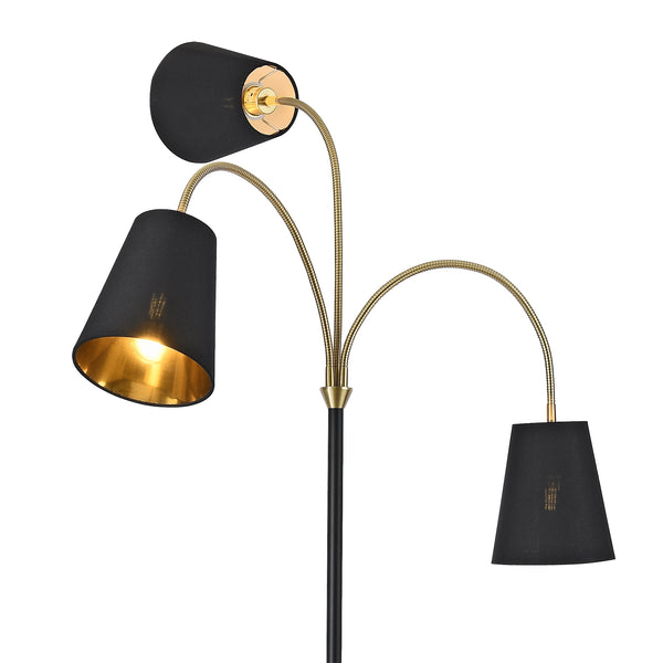 Lampadaire Wycombe avec 3 douille E14 métal polyester hauteur 154 cm noir or lux.pro