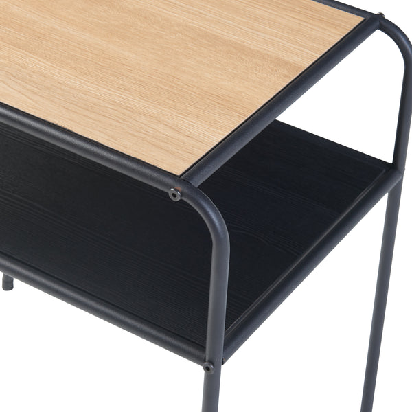 Table d'appoint Krødsherad avec plateau rectangulaire et étagère métal MDF 55 x 51 x 36 cm noir effet chêne [en.casa]