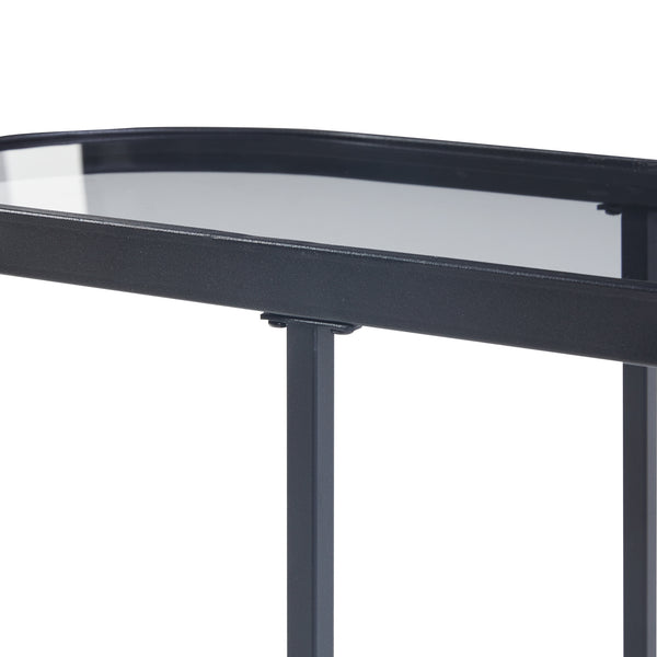 Table basse Luleå avec plateau ovale métal verre trempé 55 x 28 x 45 cm noir [en.casa]