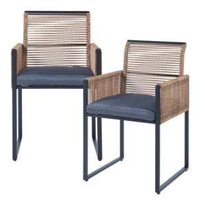 Tuinset Accadia 3-delig glazen tafel met 2 stoelen zwart bruin en grijs casa.pro