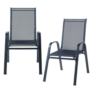 Salon de jardin 7 pièces Aradeo avec table à manger et 6 chaises acier verre trempé textilène casa.pro