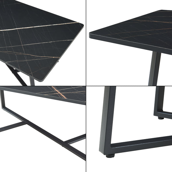 Table basse Riskiften 120 x 60 x 48 cm aspect marbre noir [en.casa]