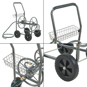 Slangwagen met handmatige haspel voor tuinslang max. 65m staal grijs pro.tec